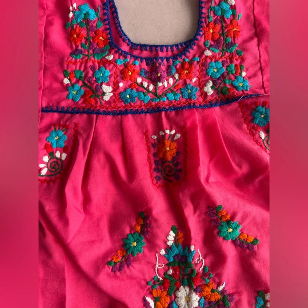 GIRLS PEASANT EMBROIDERED MEXICAN DRESS Sz 2 Flowers Pink
